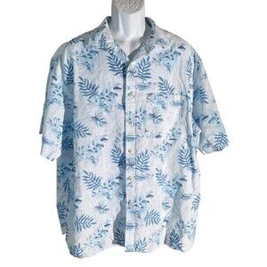 CARIBBEAN Men's Short Sleeve Button Down Floral Hawaiian Shirt White Blue 2XB